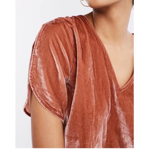 Madewell Tulip-Sleeved Pink Velvet Ruffle Top - Picture 4 of 6